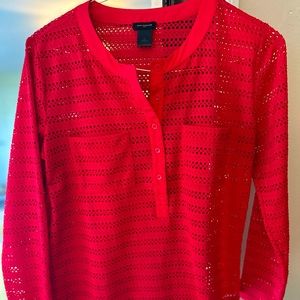 EUC 3 for $12 ANN TAYLOR MED WEAVED RED BLOUSE.WORN WITH A CAMI OR NUDE BRA!